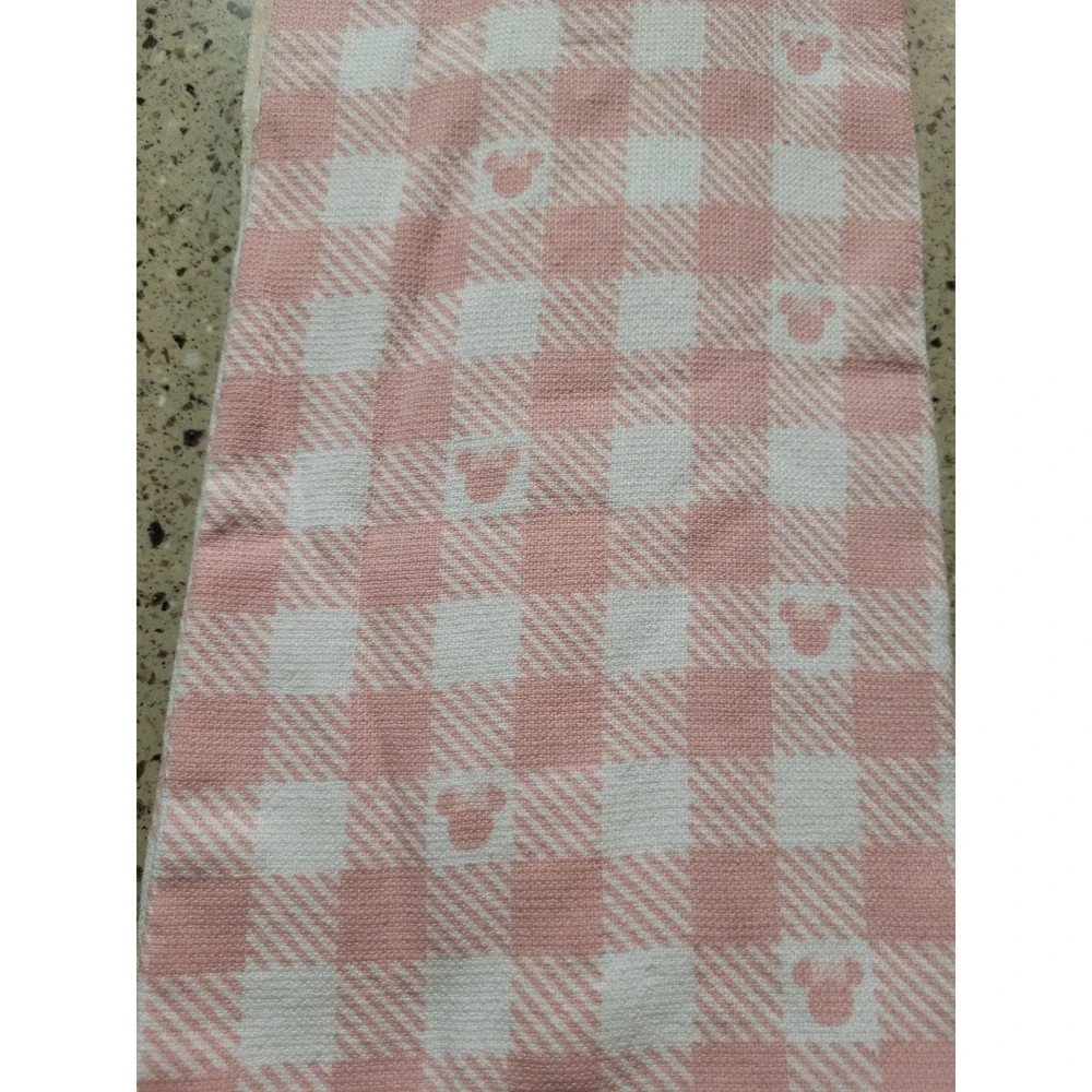 Disney Minnie Mouse Set Of 2 Kitchen Tea Towels Pink Peach White Gingham NWT